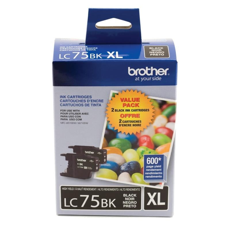 Brother LC75 Black High-Yield Ink Cartridges, Pack Of 2, LC75BK MPN:LC752PKS