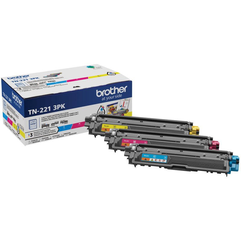 Brother TN-221 Cyan, Magenta, Yellow Toner Cartridges, Pack Of 3, TN-221CMY MPN:TN2213PK