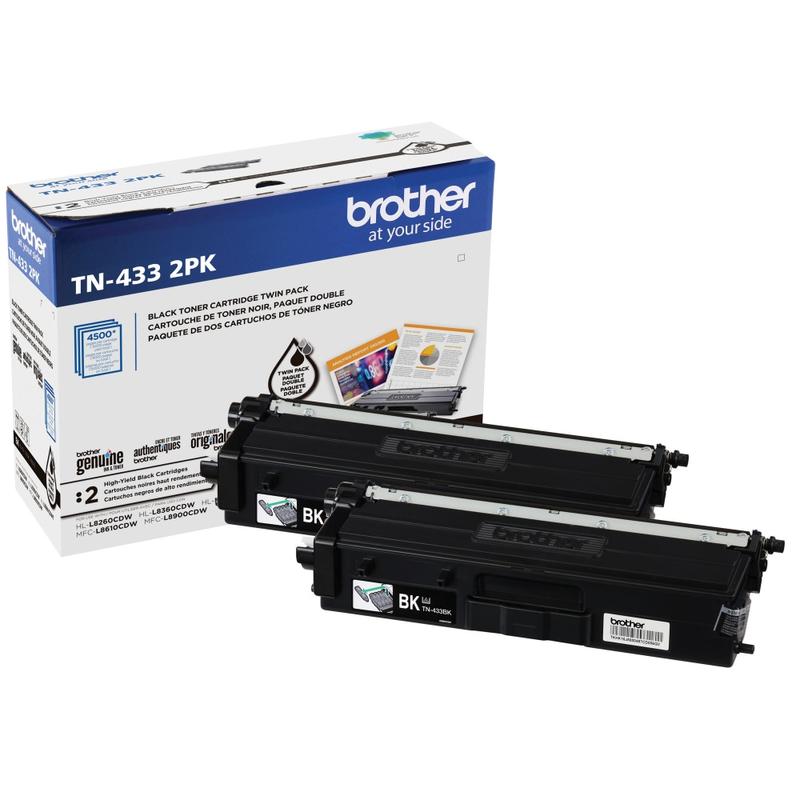 Brother TN-433 Black High Yield Toner Cartridges, Pack Of 2, TN-433BK MPN:TN4332PK