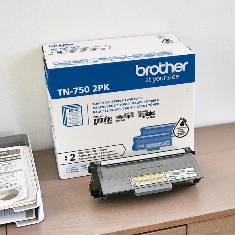 Brother TN-750 Black High Yield Toner Cartridges, Pack Of 2, TN750BBK MPN:TN7502PK