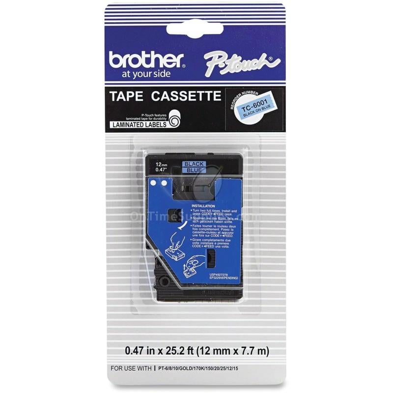 Brother P-touch 12mm Laminated Tape, 1/2inW x 25L, Blue MPN:TC-6001
