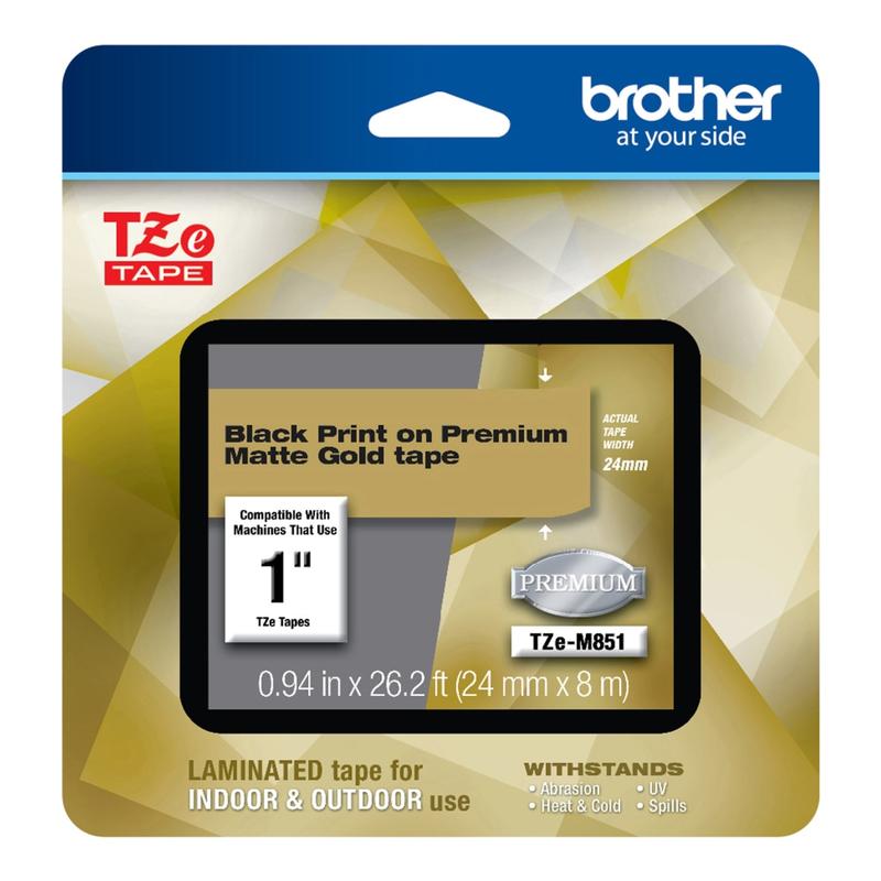 Brother TZE Premium Matte Laminated Tape, 0.94in x 26.2ft, Black/Gold MPN:TZEM851
