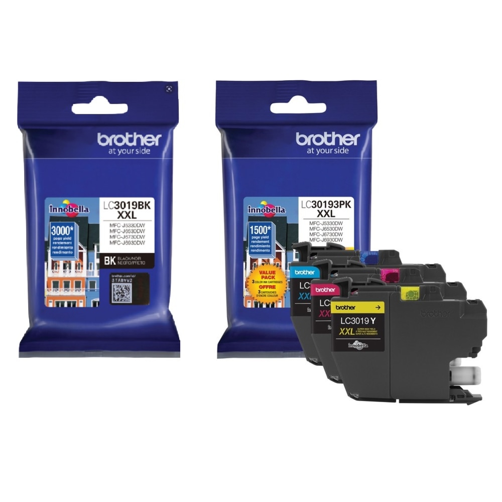 Brother LC3019 Black; Cyan; Magenta; Yellow Super-High-Yield Ink Cartridges, Pack Of 4, LC3019SET-OD MPN:LC3019SET-OD