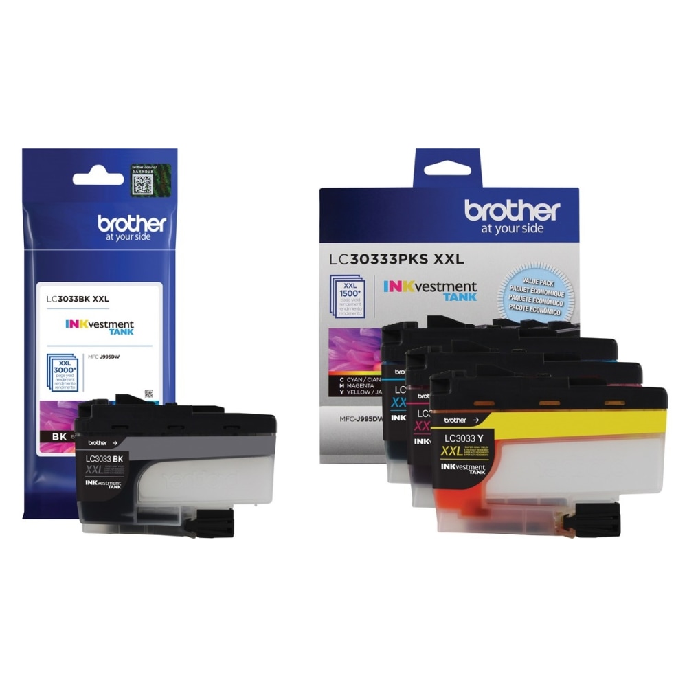 Brother LC3033 INKvestment Black; Cyan; Magenta; Yellow Super-High-Yield Ink Tanks, Pack Of 4, LC3033SET-OD MPN:LC3033SET-OD