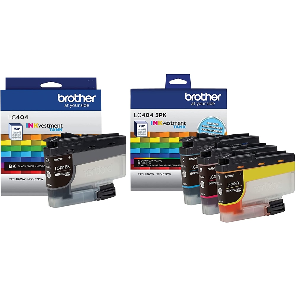 Brother LC404 4-Color Black/Cyan/Magenta/Yellow Ink Cartridges, Pack Of 4 Cartridges, LC404SET-OD MPN:LC404SET-OD