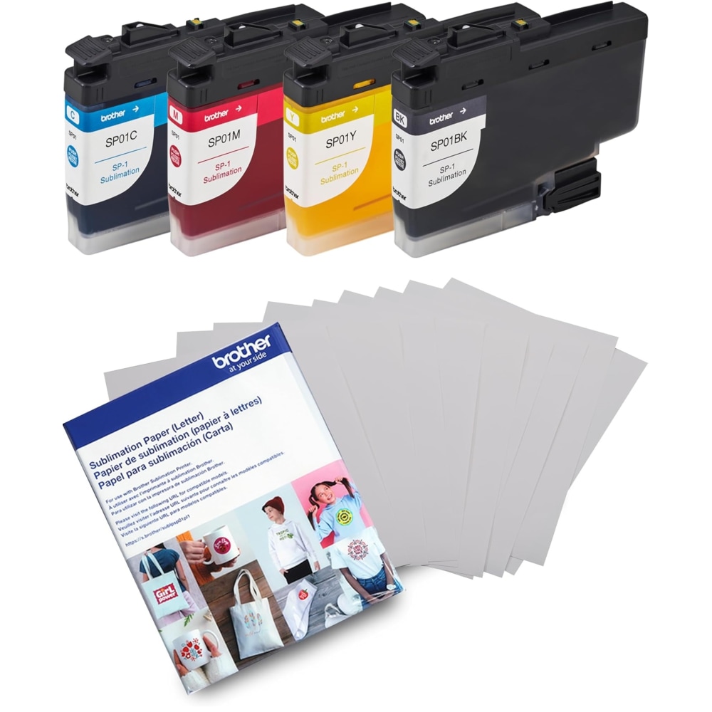 Brother Genuine Sublimation Ink Cartridge Color 4-Pack, Black, Cyan, Magenta & Yellow, and Sublimation Paper, 100 Sheets MPN:SP014PKPLS-OD