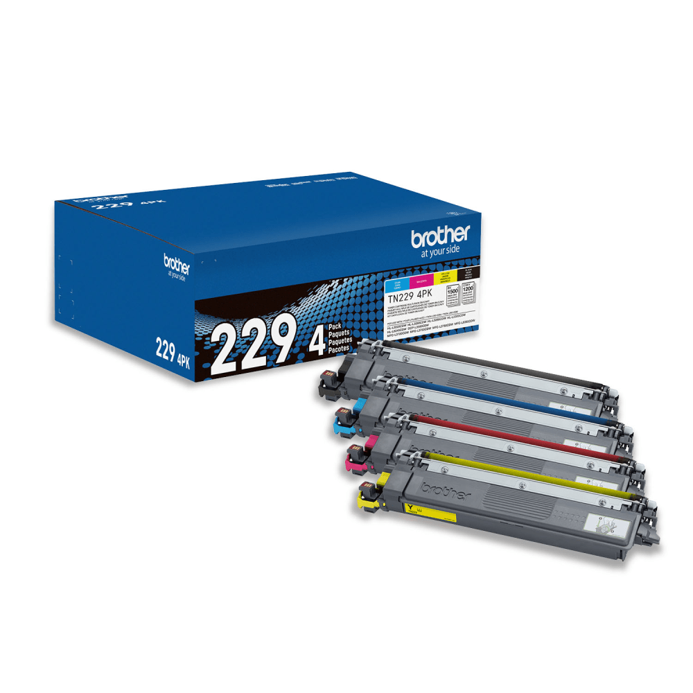 Brother TN229 Black/Cyan/Magenta/Yellow Toner Cartridges, Pack Of 4 Cartridges, (TN2294PK) MPN:TN2294PK
