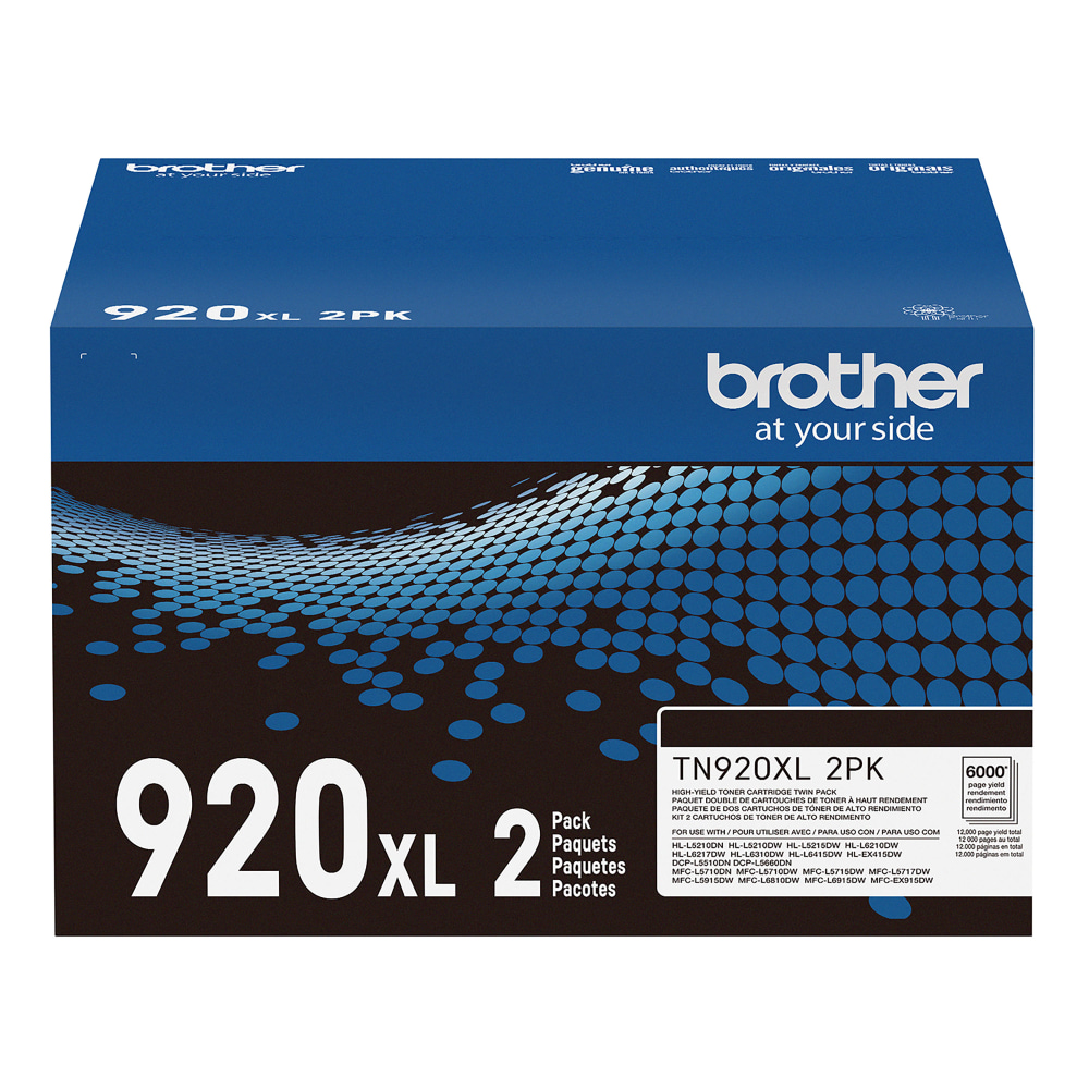 Brother Genuine Black High Yield Toner Cartridges, Pack Of 2, TN920XL2PK MPN:TN920XL2PK