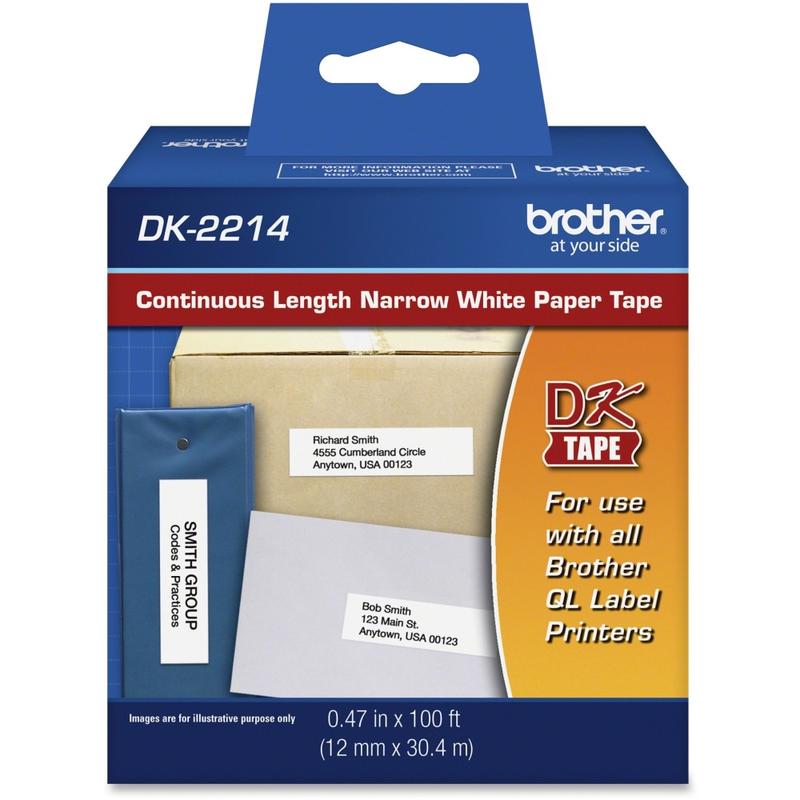 Brother DK2214 - Continuous Length Paper Tape - 0.47in Width x 100 ft Length - Rectangle - Direct Thermal - White - 1 / Roll MPN:DK2214