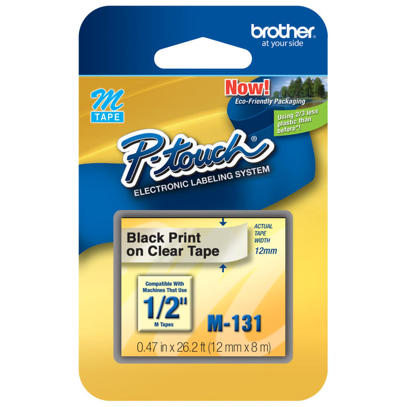 Brother M-131 Black-On-Clear Tape, 0.5in x 25ft (Min Order Qty 7) MPN:M131