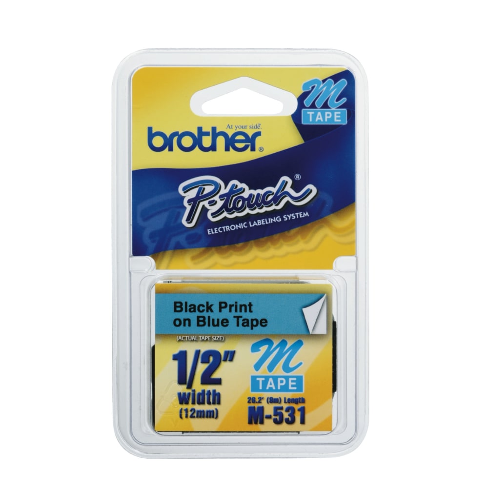 Brother M-531 Black-On-Blue Tape, 0.5in x 26.2ft (Min Order Qty 6) MPN:M531