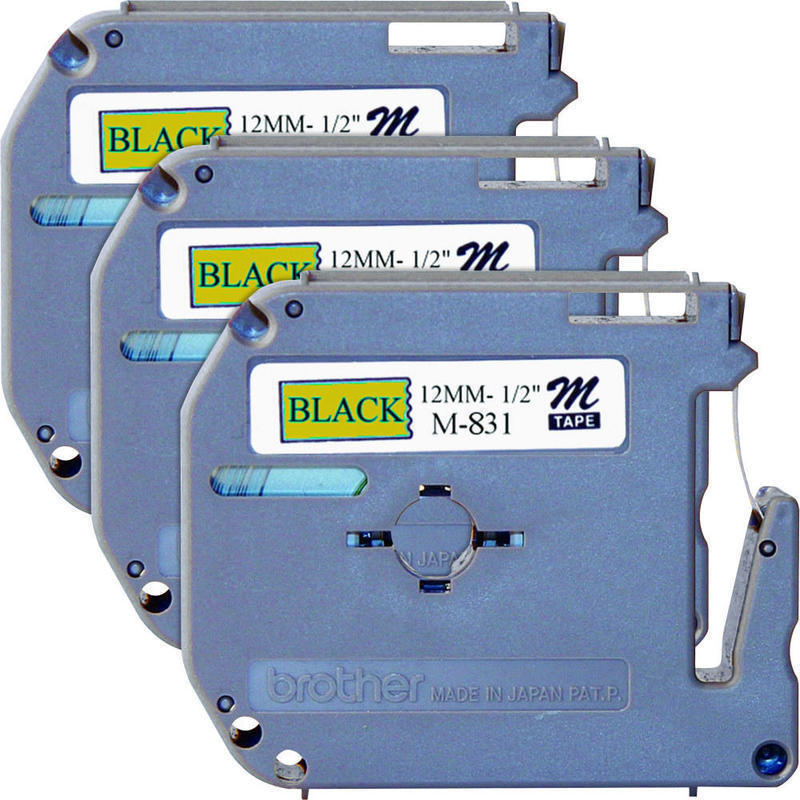 Brother P-touch Nonlaminated M Series Tape Cartridge, 1/2inW x 26 1/5L, Rectangle, Black, 3 Per Bundle MPN:M831BD