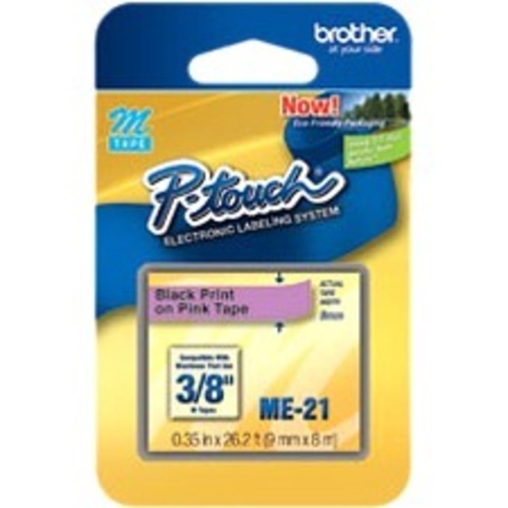 Brother P-Touch M Non-Laminated Tape, 3/8inW x 26 1/5L, Pink MPN:ME21