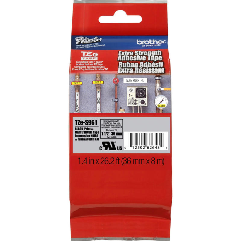 Brother Black on Silver Label Tape with Extra-Strength Adhesive (Min Order Qty 2) MPN:TZE-S961