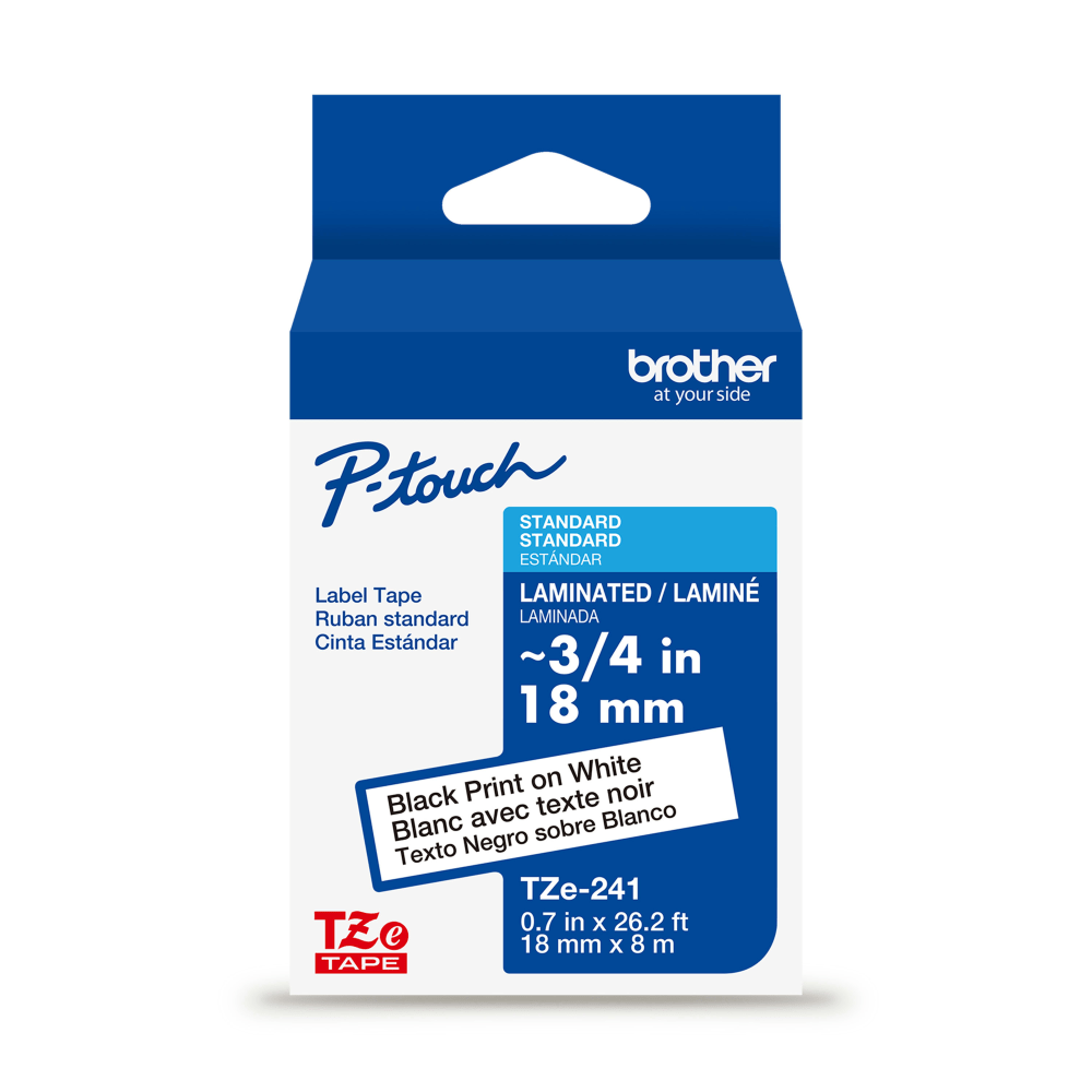 Brother P-touch TZe241, Laminated, 3/4in x 26.2 ft (18mm x 8m), Black on White Label Tape MPN:TZE241G