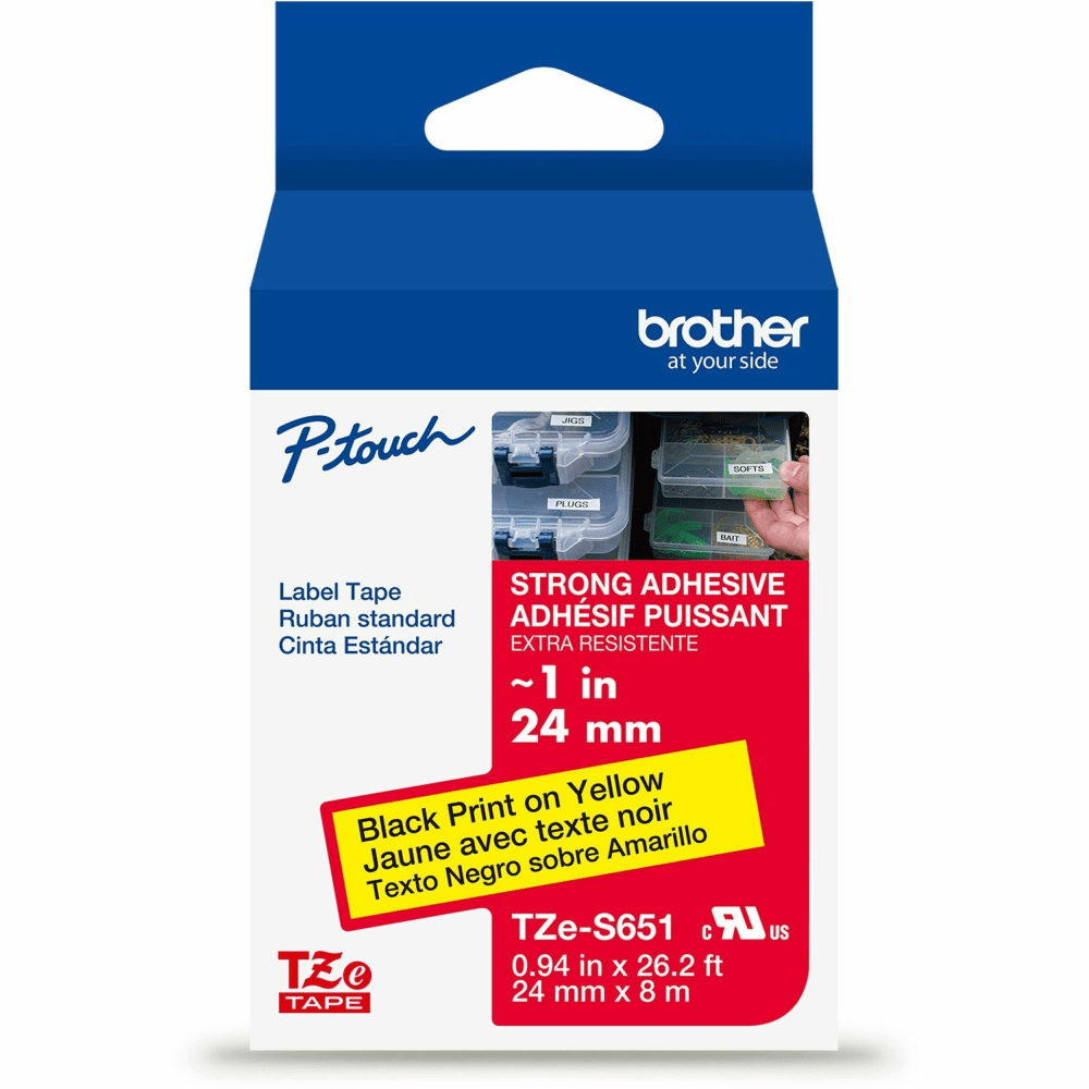 Brother P-touch TZeS651, Laminated, ~1in x 26.2 ft (24mm x 8m), Black on Clear Label Tape MPN:TZES651G