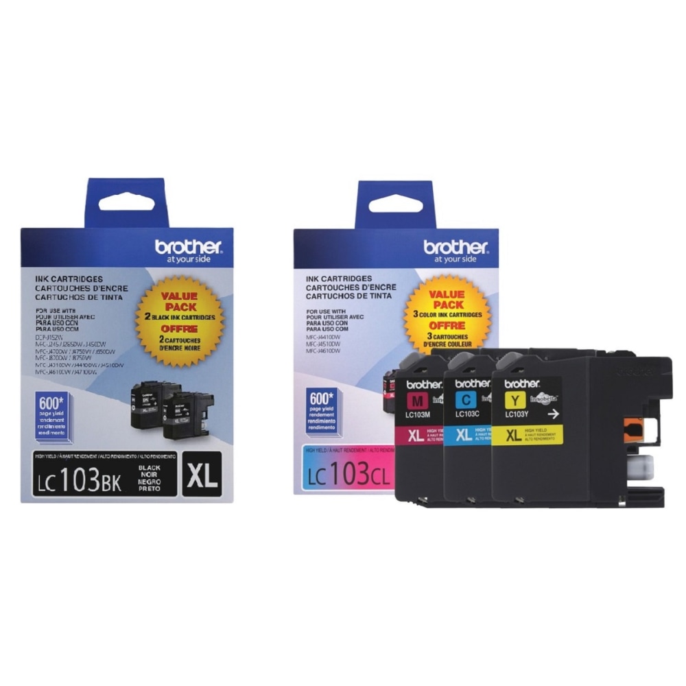 Brother LC103 Black; Cyan; Magenta; Yellow High-Yield Ink Cartridges, Pack Of 5, LC103KKCMY-OD MPN:LC103KKCMY-OD