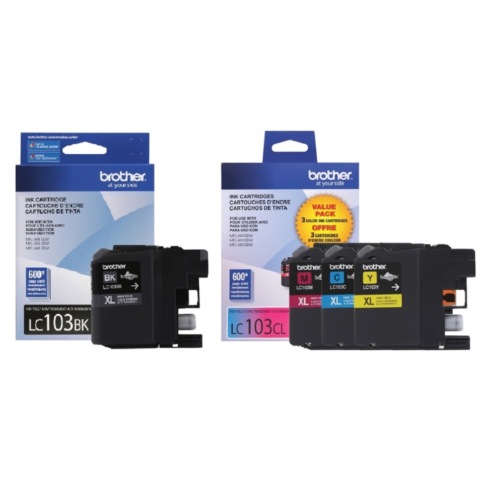 Brother LC103 Black; Cyan; Magenta; Yellow High-Yield Ink Cartridges, Pack Of 4, LC103SET-OD MPN:LC103SET-OD