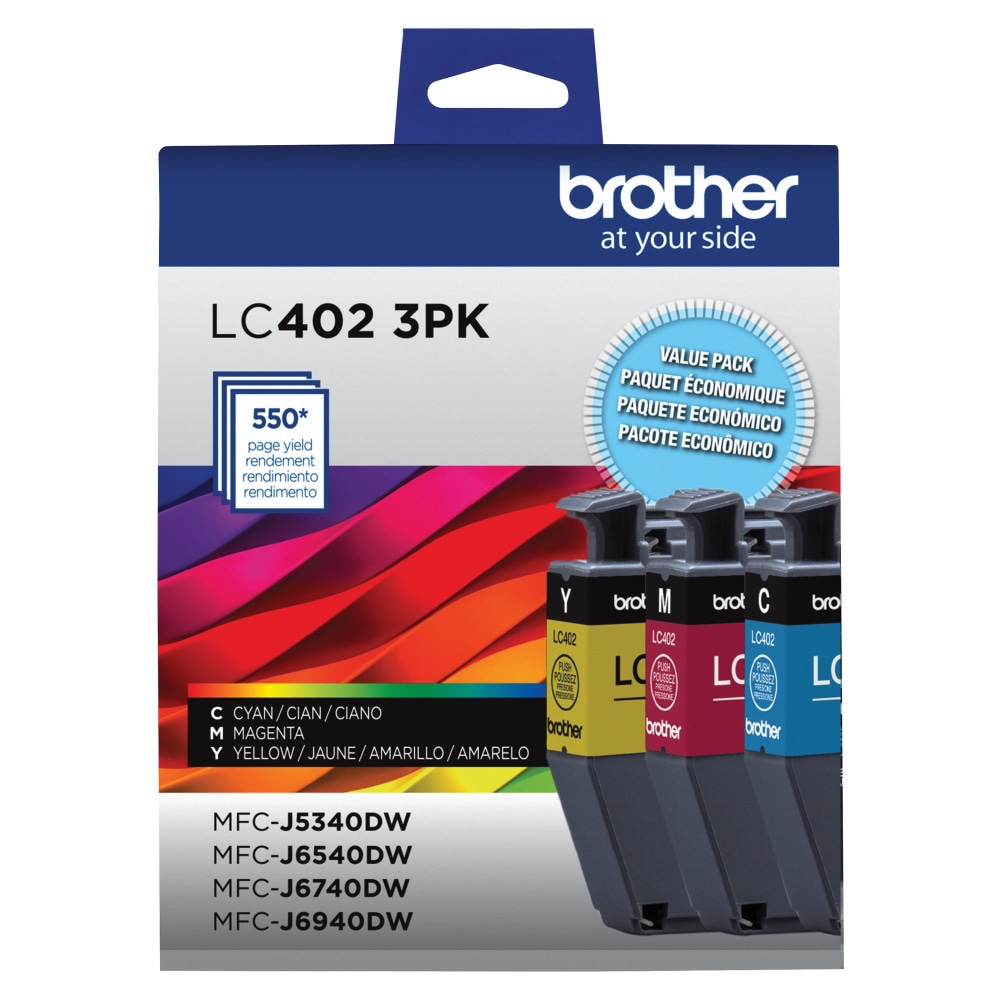 Brother LC402 Cyan, Magenta, Yellow Ink Cartridges, Pack Of 3, LC402 3PK MPN:LC4023PKS