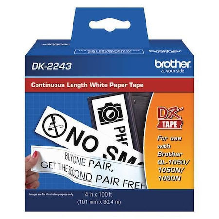 Continuous Label Stock, White, Matte, 4 in W MPN:DK2243