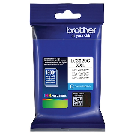 Brother Genuine LC3029C INKvestment Super High Yield Cyan Ink Cartridge - Inkjet - Super High Yield - Cyan MPN:LC3029C