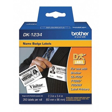 Adhesive Name Badge Labels, Wht, PK260 MPN:DK1234