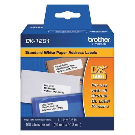 Printer Label, Black/White, Labels/Roll: 400 MPN:DK1201