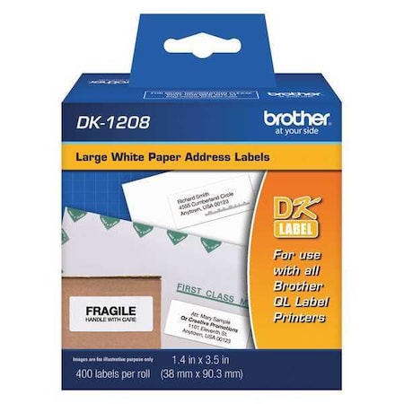 Printer Label, Black/White, Labels/Roll: 400 MPN:DK1208