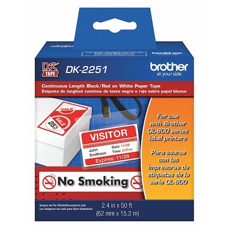Label Tape Cartridge, Black/White/Red, Labels/Roll: Continuous MPN:DK2251