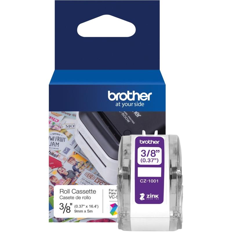 Brother Genuine CZ-1001 3/8in (0.37in) 9mm wide x 16.4 ft. (5 m) long label roll featuring ZINK Zero Ink technology - CZ1001 MPN:CZ1001