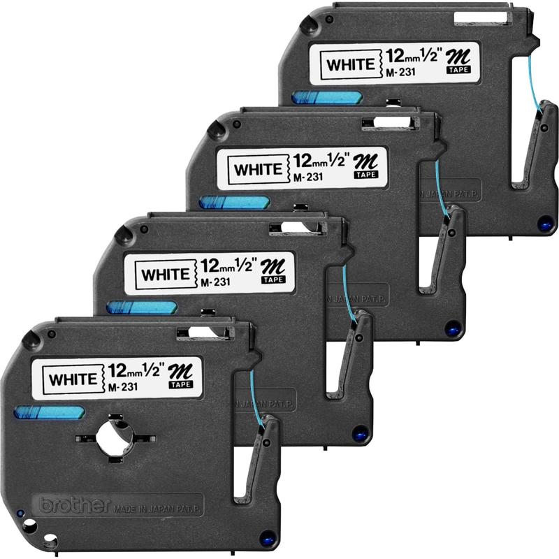 Brother P touch P touch Nonlaminated M Series Tape Cartridge 1/2in Width Direct Thermal White Non laminated, Self adhesive 4 / Bundle MPN:M231BD