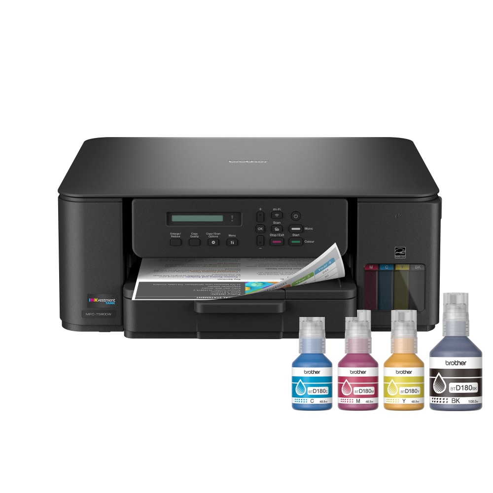 Brother INKvestment Tank MFC-T580DW Wireless Color Inkjet, All-In-One Print/Scan/Copy, up to 3 Years of Ink In-Box(1), Best for home/home office MPN:MFCT580DW