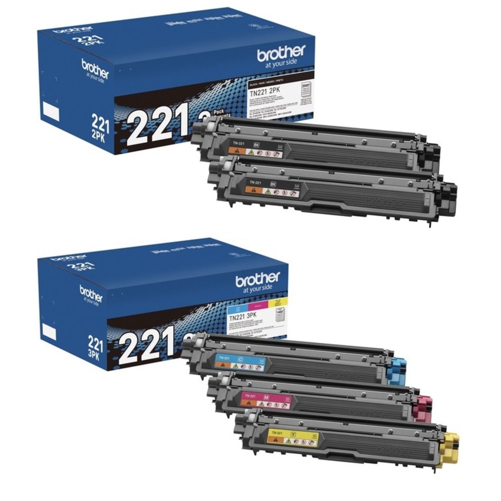 Brother TN221 Black And Cyan, Magenta, Yellow Toner Cartridges, Pack Of 5, TN221KKCMY-OD MPN:TN221KKCMY-OD