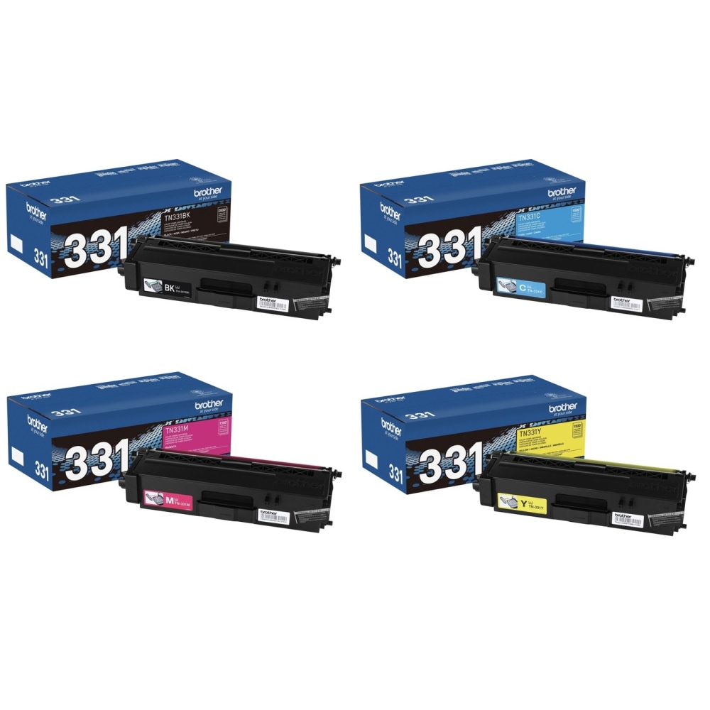 Brother TN331 4-Color Black/Cyan/Magenta/Yellow Toner Cartridges, Pack Of 4 Cartridges, TN331SET-OD MPN:TN331SET-OD