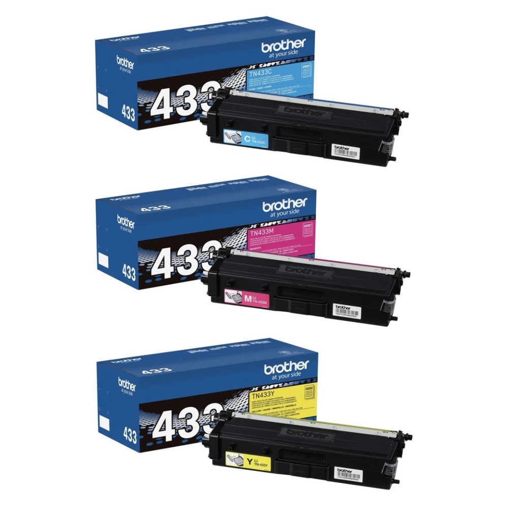 Brother TN433 Cyan; Magenta; Yellow High Yield Toner Cartridges, Pack Of 3, TN433CMY-OD MPN:TN433CMY-OD