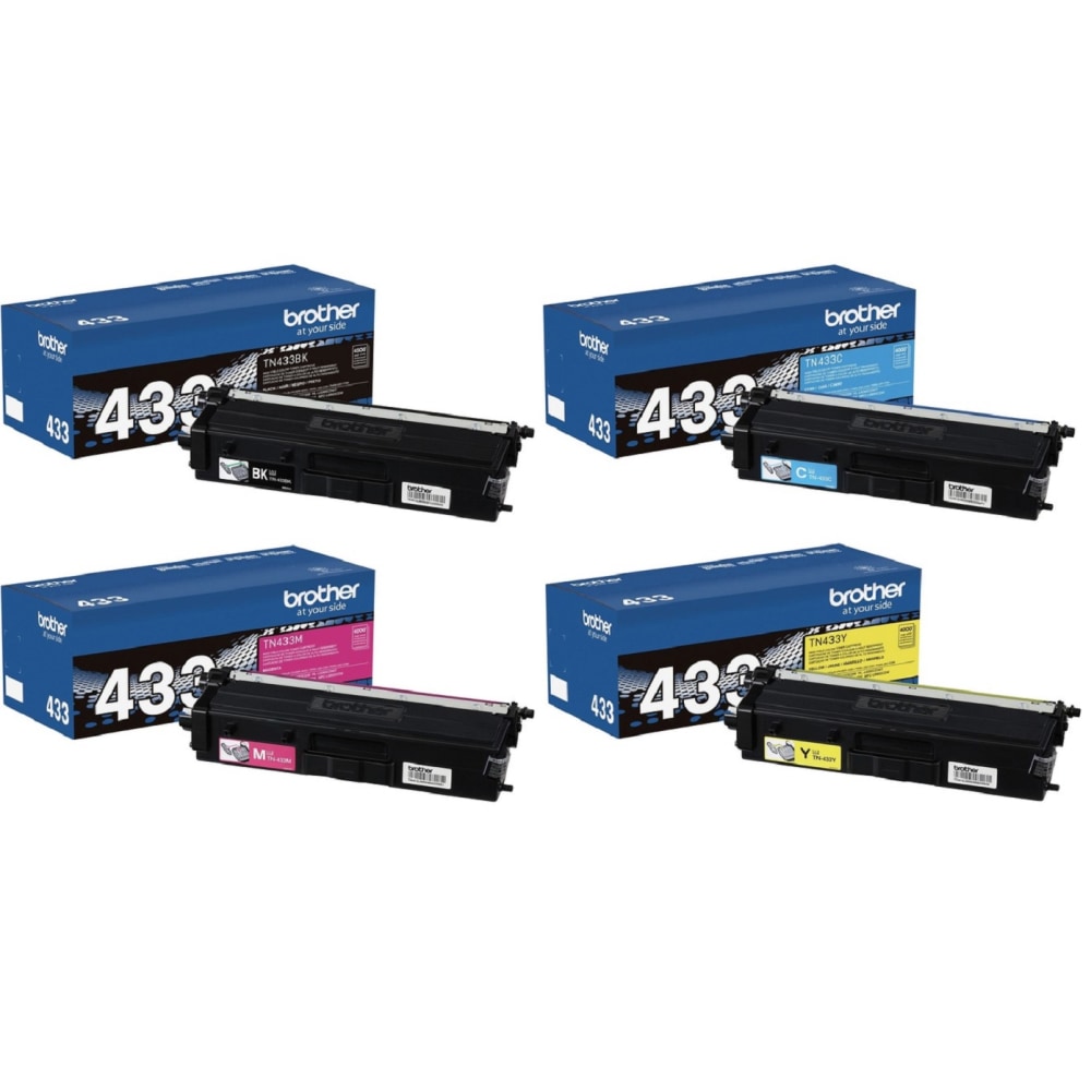Brother TN433 Black; Cyan; Magenta; Yellow High Yield Toner Cartridges, Pack Of 4, TN433SET-OD MPN:TN433SET-OD