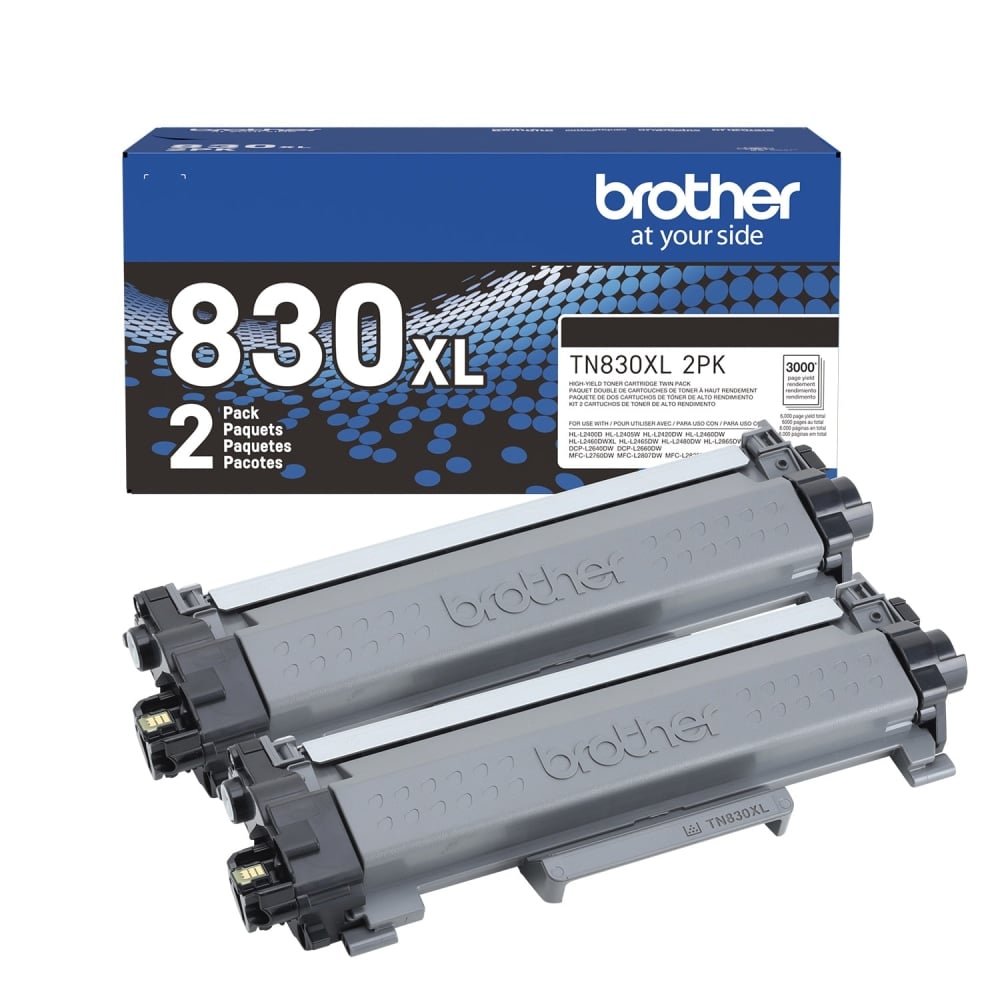 Brother Genuine TN830XL2PK Black High Yield Toner Cartridges, Pack Of 2 MPN:TN830XL2PK