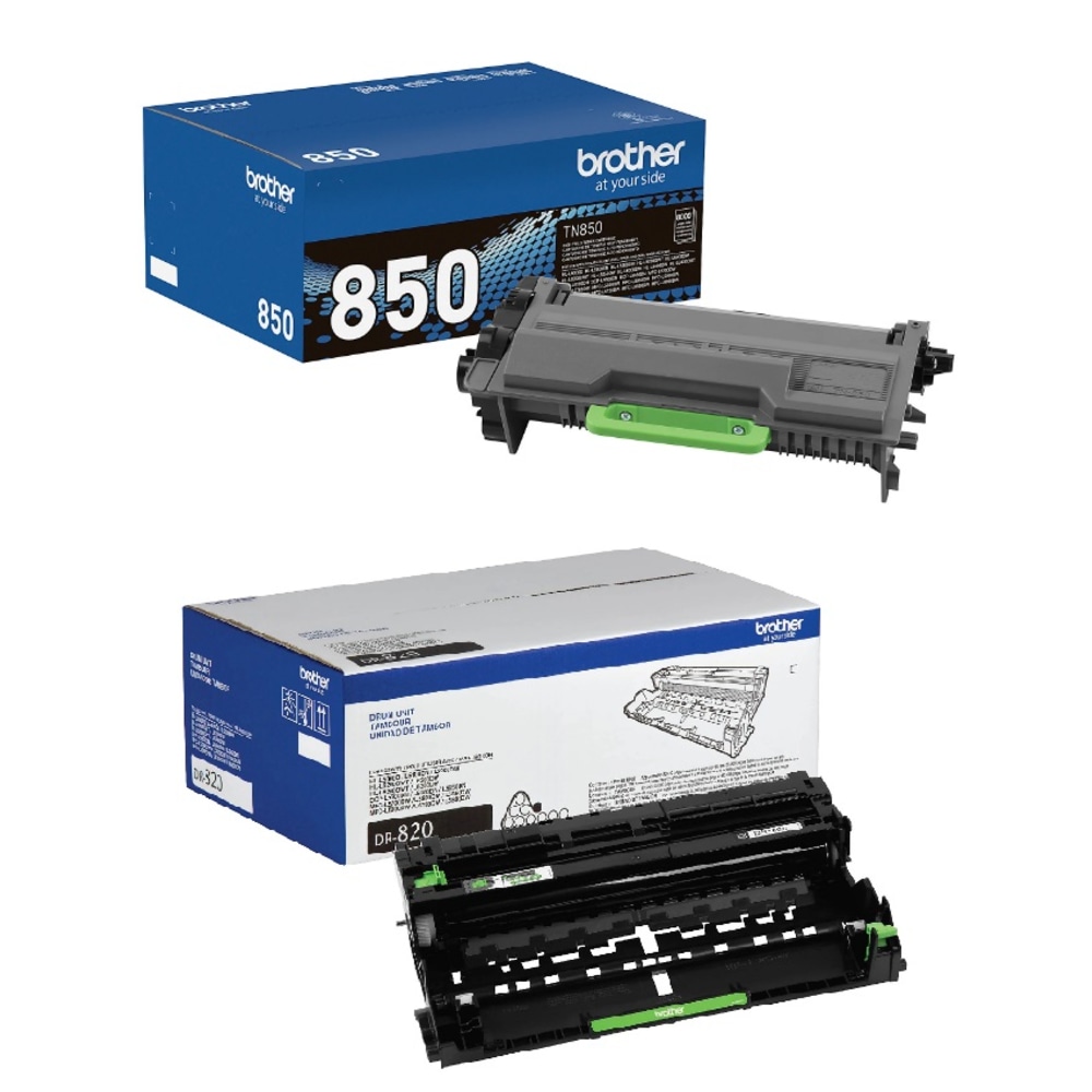 Brother TN-850 Black High Yield Toner Cartridge And DR-820 Replacement Drum Unit Set, TN850DR820PK-OD MPN:TN850DR820PK-OD
