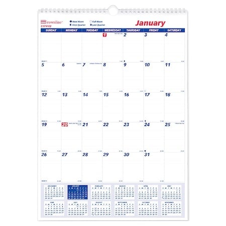 Twin-Wirebound Wall Calendar, One Month per Page, 12 x 17, White Sheets, 12-Month (Jan to Dec): 2025 MPN:C171102