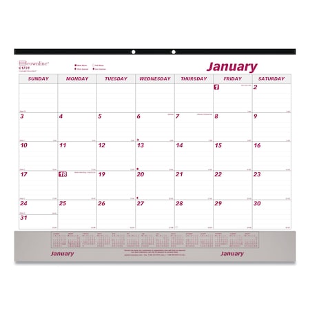 Monthly Desk Pad Calendar, 22 x 17, White/Burgundy Sheets, 12-Month (Jan to Dec): 2025 MPN:C1731V