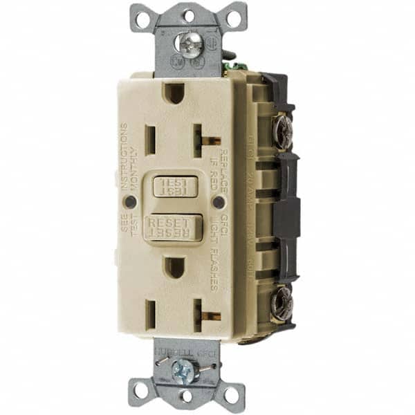 GFCI Receptacles, Grade: Commercial , NEMA Configuration: 5-20R , Amperage: 20 , Reset Type: Manual , Wiring Method: Back, Side MPN:GFRST20I GFCI Receptacles, Grade: Commercial , NEMA Configuration: 5-20R , Amperage: 20 , Reset Type: Manual , Wiring Method: Back, Side MPN:GFRST20I