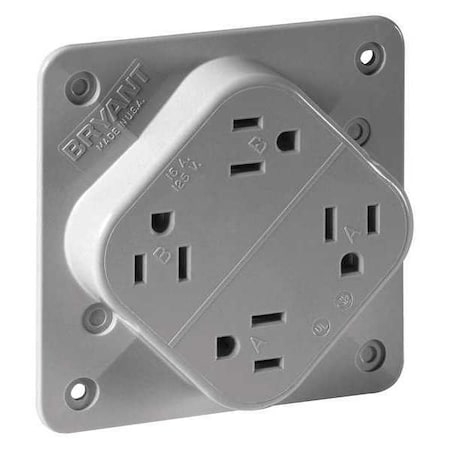 Straight Blade Receptacle, 5-15R, 15 A, 125V AC, 2 Pole, 3 Wire, Flush Mount, Grounded MPN:1254GY