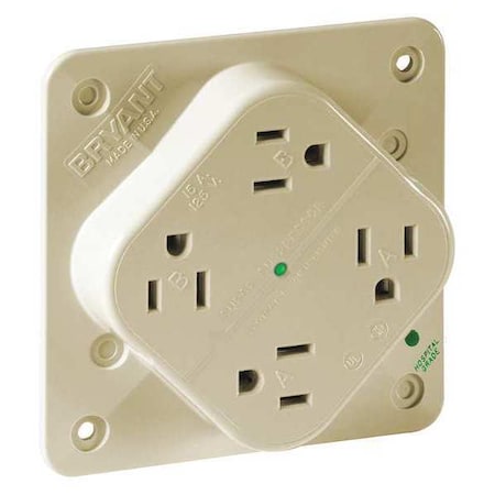 Straight Blade Receptacle, 5-15R, 15 A, 125V AC, 2 Pole, 3 Wire, Flush Mount, Isolated Ground MPN:1254HSIA