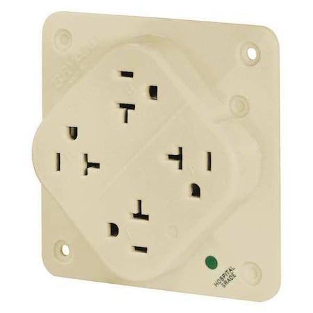 Straight Blade Receptacle, 5-20R, 20 A, 125V AC, 2 Pole, 3 Wire, Flush Mount, Grounded MPN:21254HI