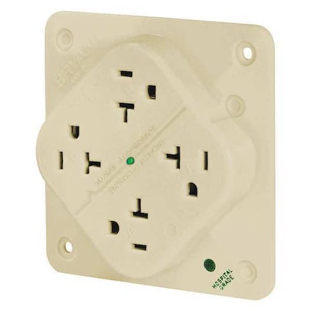 Straight Blade Receptacle, 5-20R, 20 A, 125V AC, 2 Pole, 3 Wire, Flush Mount, Isolated Ground MPN:21254HSIA
