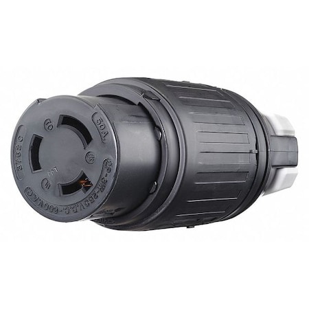 Locking Connector, Non-NEMA, 50 A, 250/600V AC, Single Phase, 2 Pole, Screw Terminals, Black, White MPN:3762
