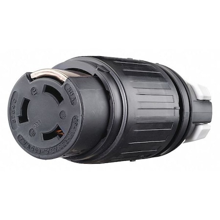 Locking Connector, Non-NEMA, 50 A, 250V AC, Single Phase, 3 Pole, Screw Terminals, Black, White MPN:3764