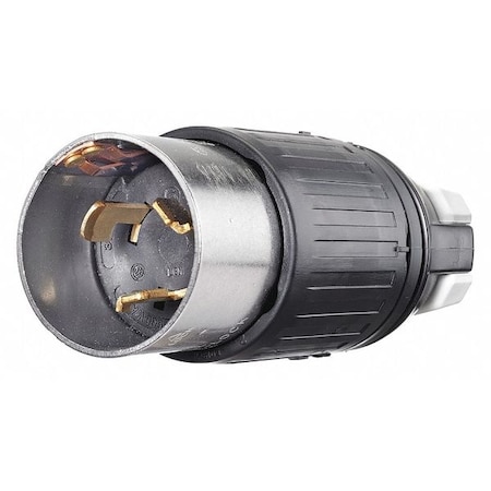 Locking Plug, Non-NEMA, 50 A, 250/600V AC, Single Phase, 3 Pole, Screw Terminals, Black MPN:3765