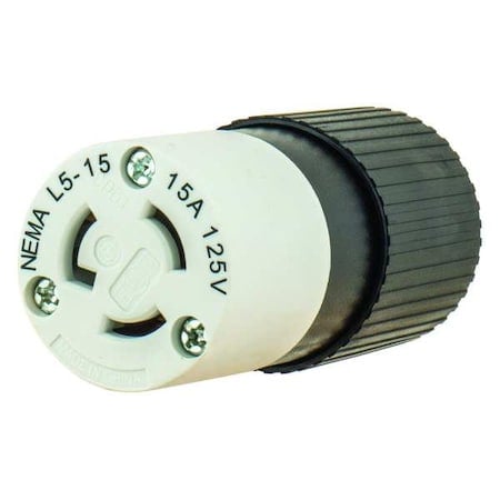 Locking Connector, L5-15R, 15 A, 125V AC, Single Phase, 2 Pole, Screw Terminals, Black, White MPN:4732NC