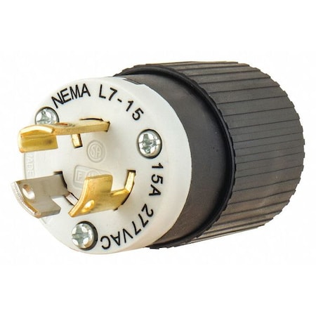Locking Plug, L7-15P, 15 A, 277V AC, Single Phase, 2 Pole, Screw Terminals, Black, White MPN:4770NP